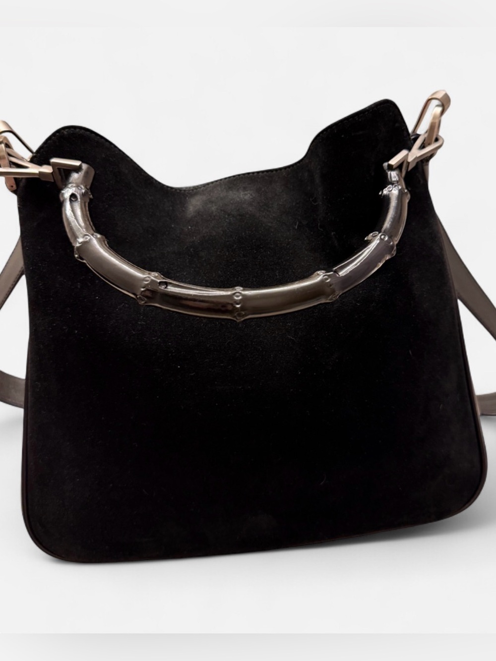 Vintage Tom Ford Era Gucci Bamboo 2Way Hobo Bag Black Suede + Leather Pristine